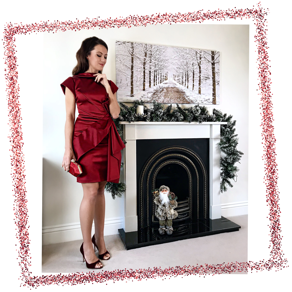 Karen Millen Red Satin Drape Dress | Karen Millen Red Velvet Shoe | Elegant Duchess Fashion Blog