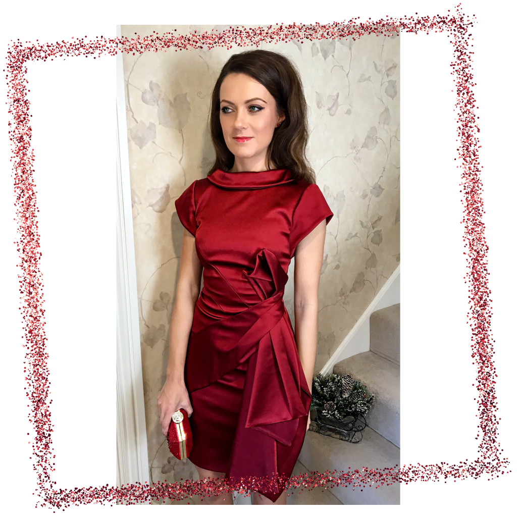 Karen Millen Red Satin Drape Dress | Karen Millen Red Velvet Shoe | Elegant Duchess Fashion Blog