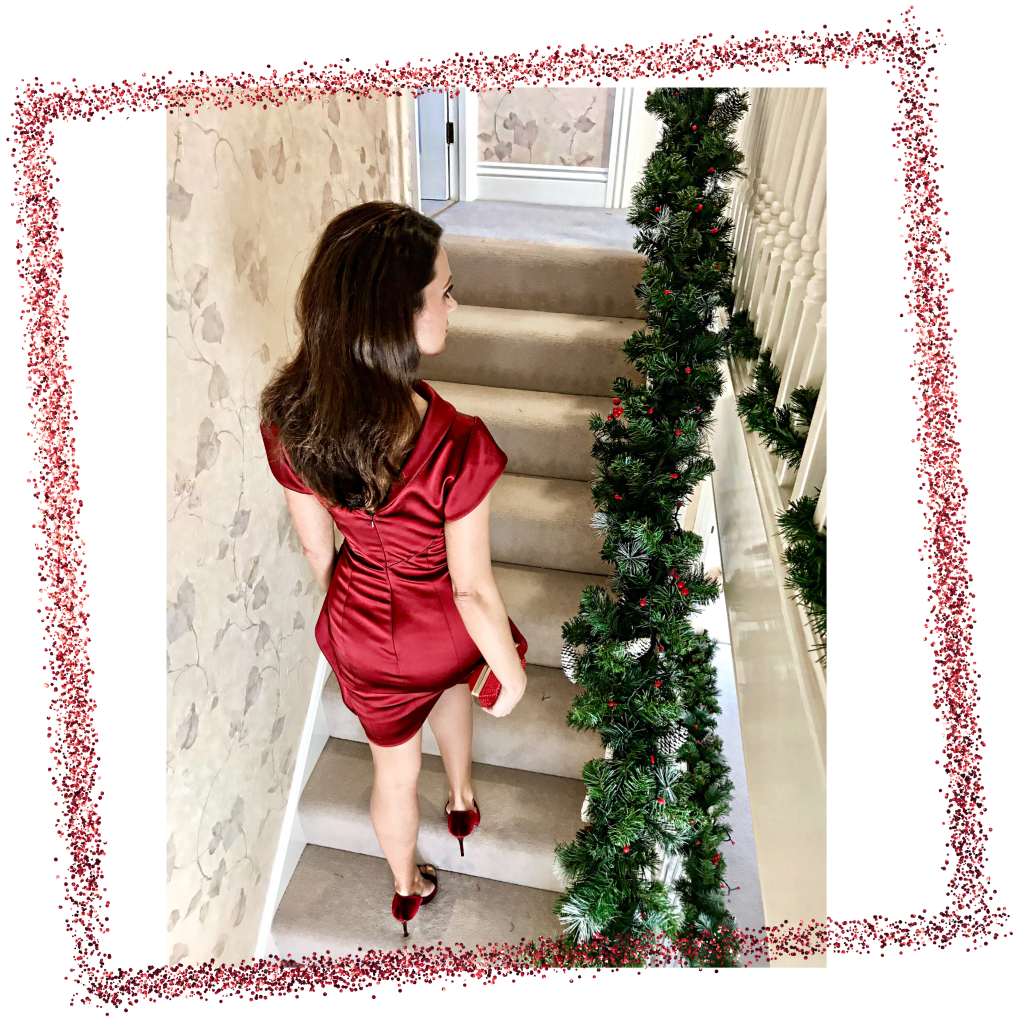 Karen Millen Red Satin Drape Dress | Karen Millen Red Velvet Shoe | Elegant Duchess Fashion Blog