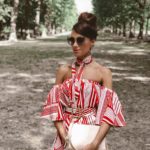 ELEGANT DUCHESS FASHION Swarovski Flash Pierced Earrings, White, Rose Gold Plating White Rose gold-plated | Forever Unique Red And White Off-Shoulder Dress | MIU MIU sunglasses | Glamorous pearl embellished sandals | Radley Bag | London