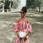 ELEGANT DUCHESS FASHION Swarovski Flash Pierced Earrings, White, Rose Gold Plating White Rose gold-plated | Forever Unique Red And White Off-Shoulder Dress | MIU MIU sunglasses | Glamorous pearl embellished sandals | Radley Bag | London