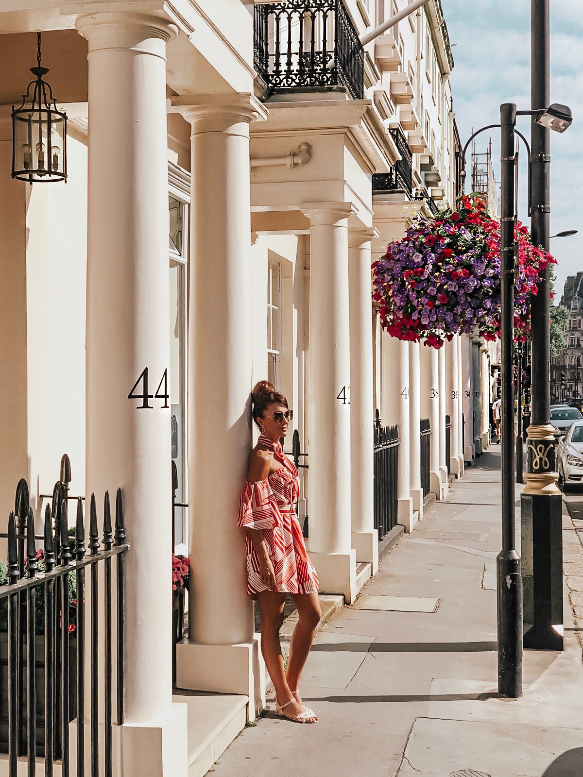 ELEGANT DUCHESS FASHION Swarovski Flash Pierced Earrings, White, Rose Gold Plating White Rose gold-plated | Forever Unique Red And White Off-Shoulder Dress | MIU MIU sunglasses | Glamorous pear embellished sandals | Radley Bag | London