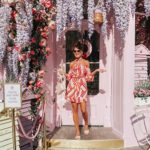 ELEGANT DUCHESS FASHION Swarovski Flash Pierced Earrings, White, Rose Gold Plating White Rose gold-plated | Forever Unique Red And White Off-Shoulder Dress | MIU MIU sunglasses | Glamorous pear embellished sandals | Radley Bag | Peggy Porschen London