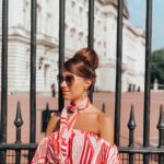 ELEGANT DUCHESS FASHION Swarovski Flash Pierced Earrings, White, Rose Gold Plating White Rose gold-plated | Forever Unique Red And White Off-Shoulder Dress | MIU MIU sunglasses | Glamorous pearl embellished sandals | Radley Bag | London