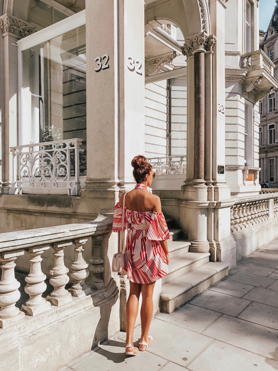 ELEGANT DUCHESS FASHION Swarovski Flash Pierced Earrings, White, Rose Gold Plating White Rose gold-plated | Forever Unique Red And White Off-Shoulder Dress | MIU MIU sunglasses | Glamorous pear embellished sandals | Radley Bag | London