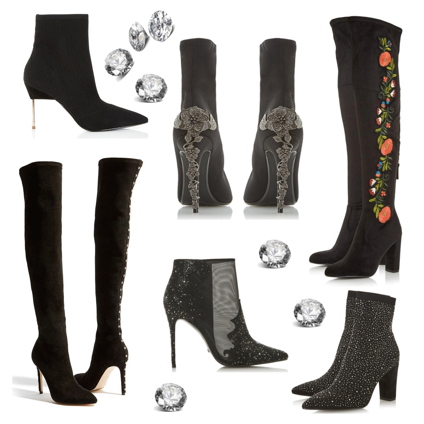 Boots Diamante Trim Mesh Stiletto Heel Ankle Boot Poison Ivy Embellished Sock Heeled Boots Ozone Diamante Pointed Toe Stretch Knit Boots Envoke Floral Applique Over The Knee Boots Karen Millen Studs Over The Knee Boots KURT GEIGER London Barbican Knitted Stiletto Metal Heeled Sock Boots