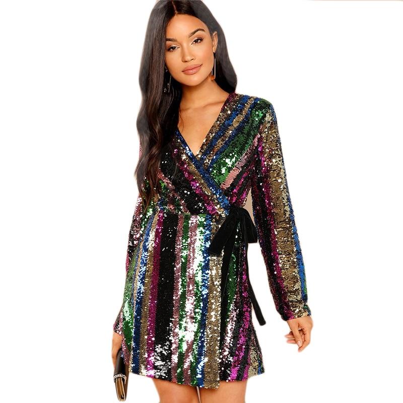 Multicolor Sequin Wrap Dress