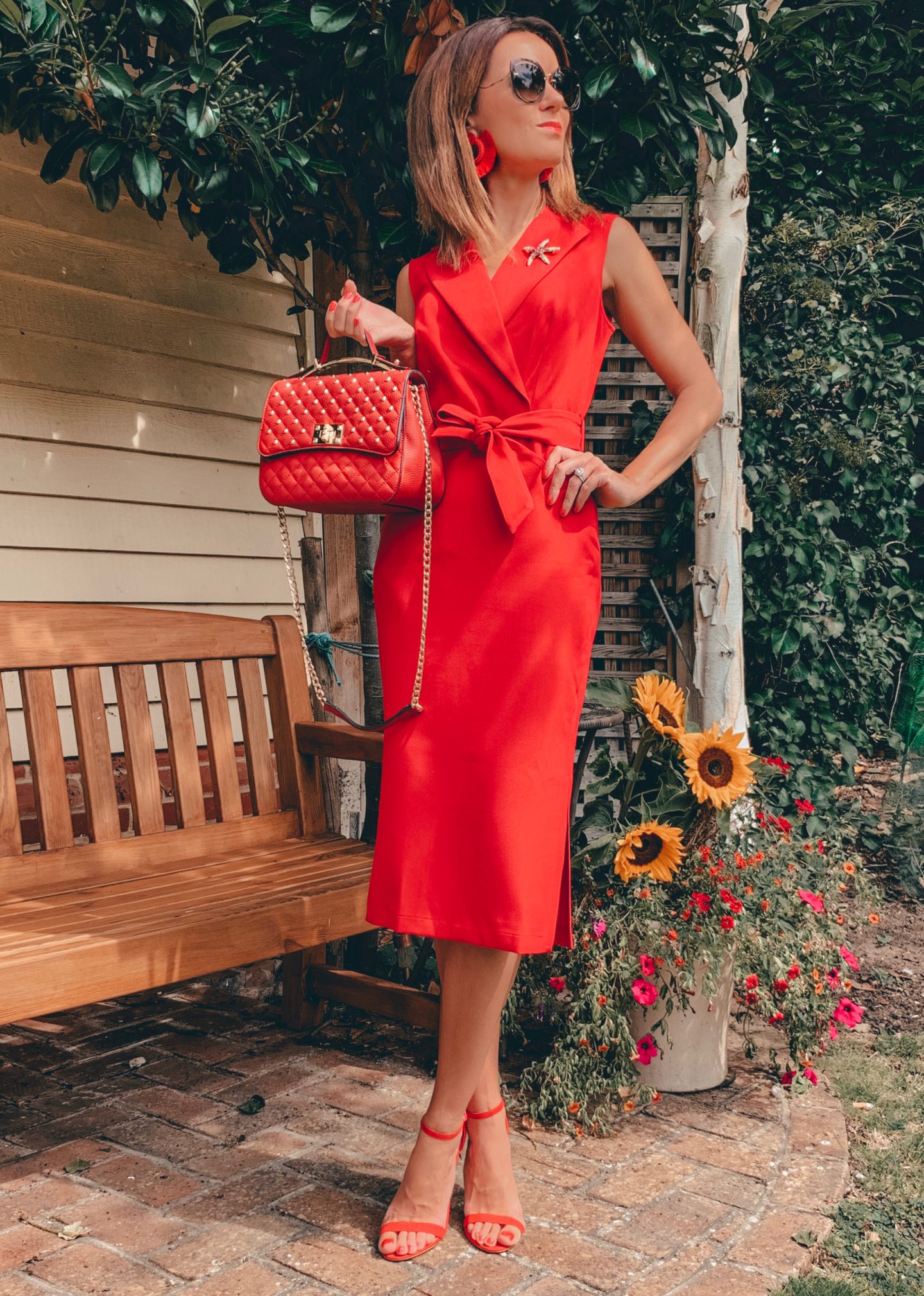 CLOSET LONDON Red Tie Waist Pencil Dress | Elegant Duchess Boutique Brooch