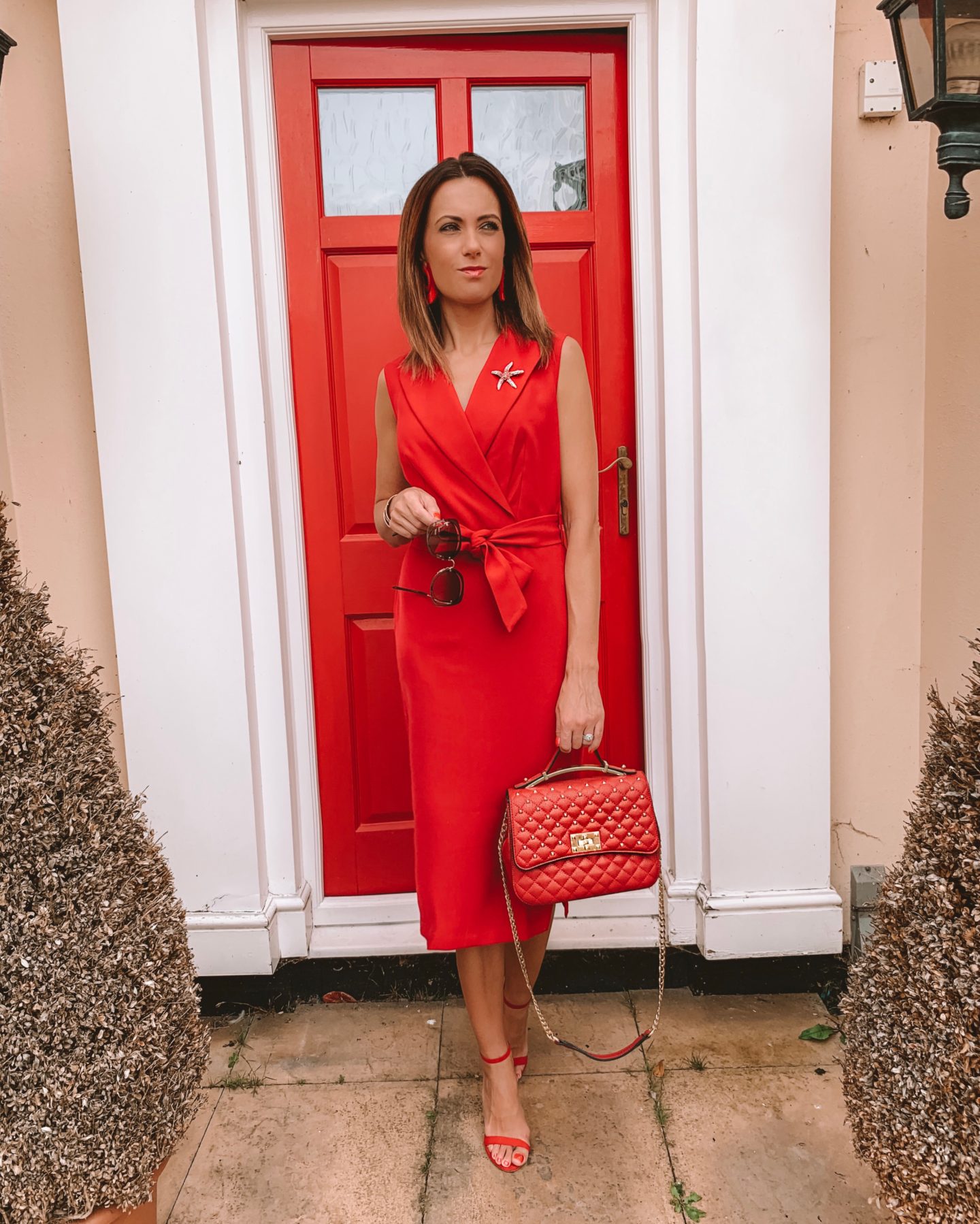 CLOSET LONDON Red Tie Waist Pencil Dress | Elegant Duchess Boutique Brooch