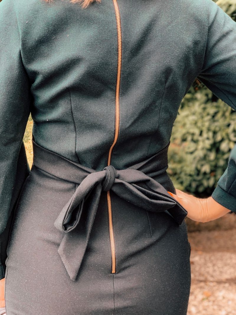 Closet London DARK GREEN PLEATED LONG SLEEVE MIDI DRESS