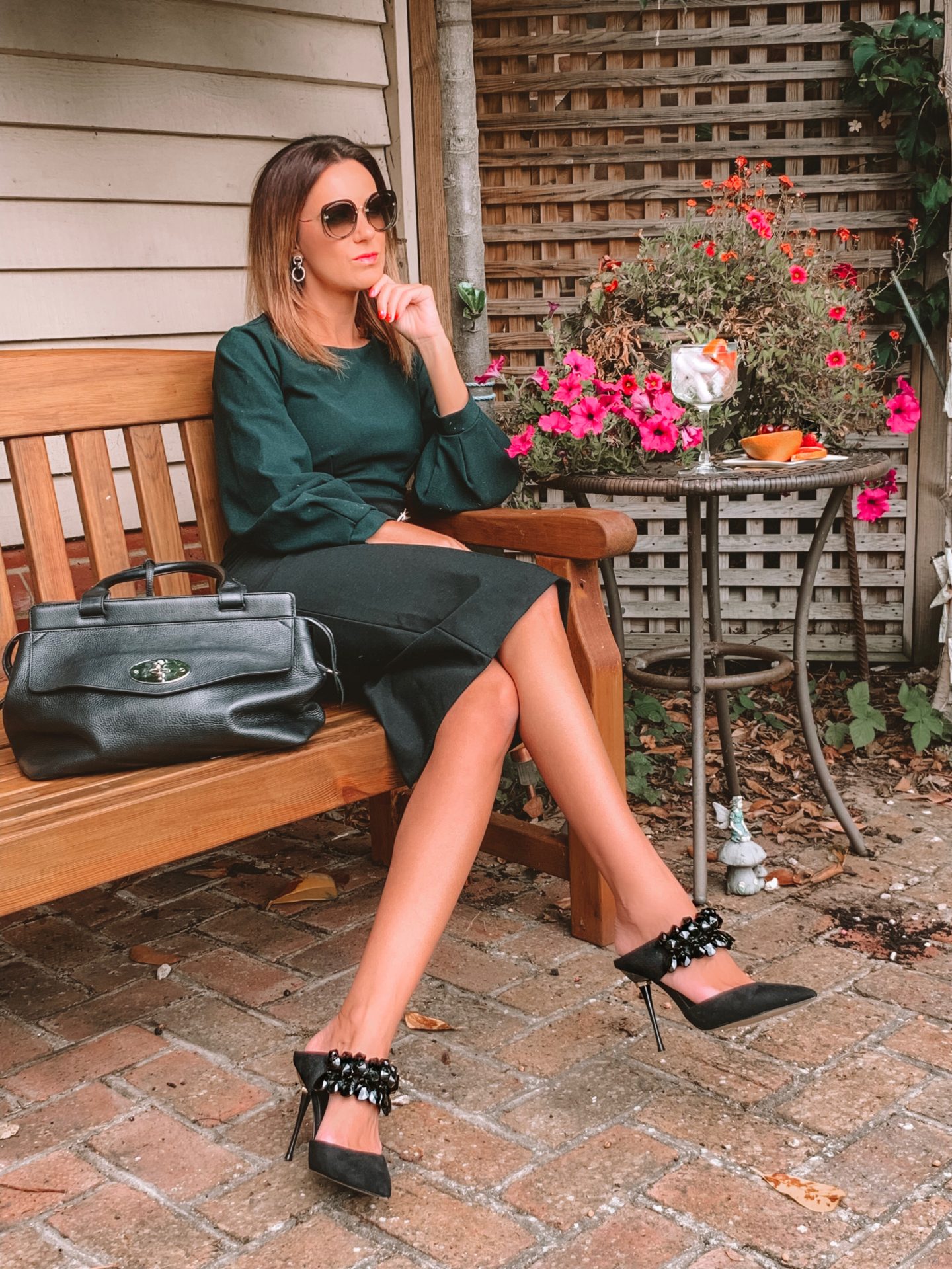 Closet London DARK GREEN PLEATED LONG SLEEVE MIDI DRESS