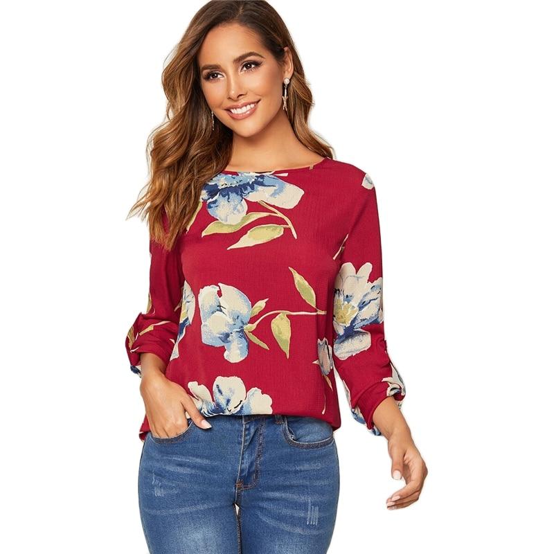 Red Floral Print Blouse