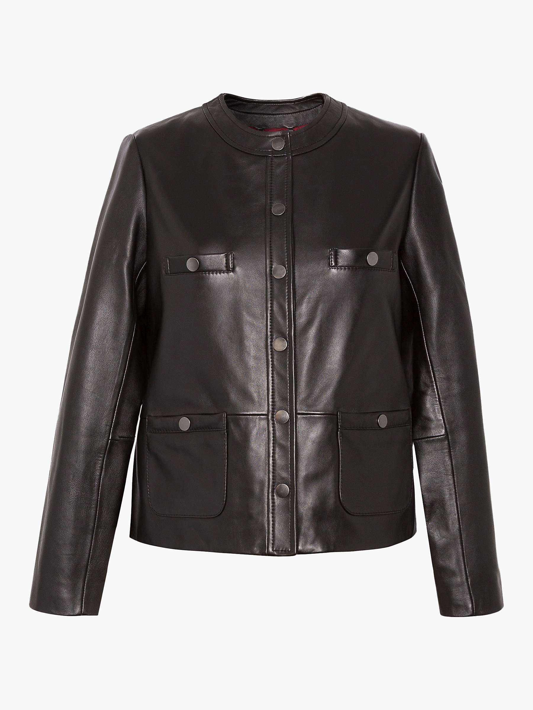 Gerard Darel Niky Collarless Button Leather Jacket, Black