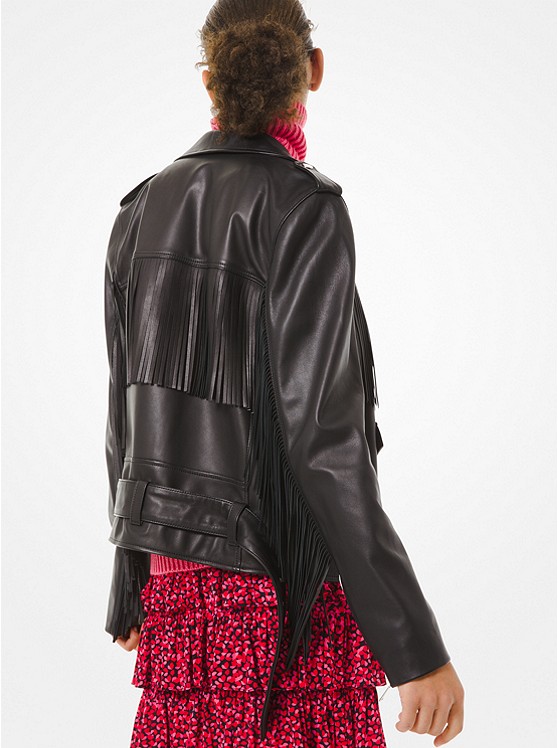 Fringed Leather Moto Jacket