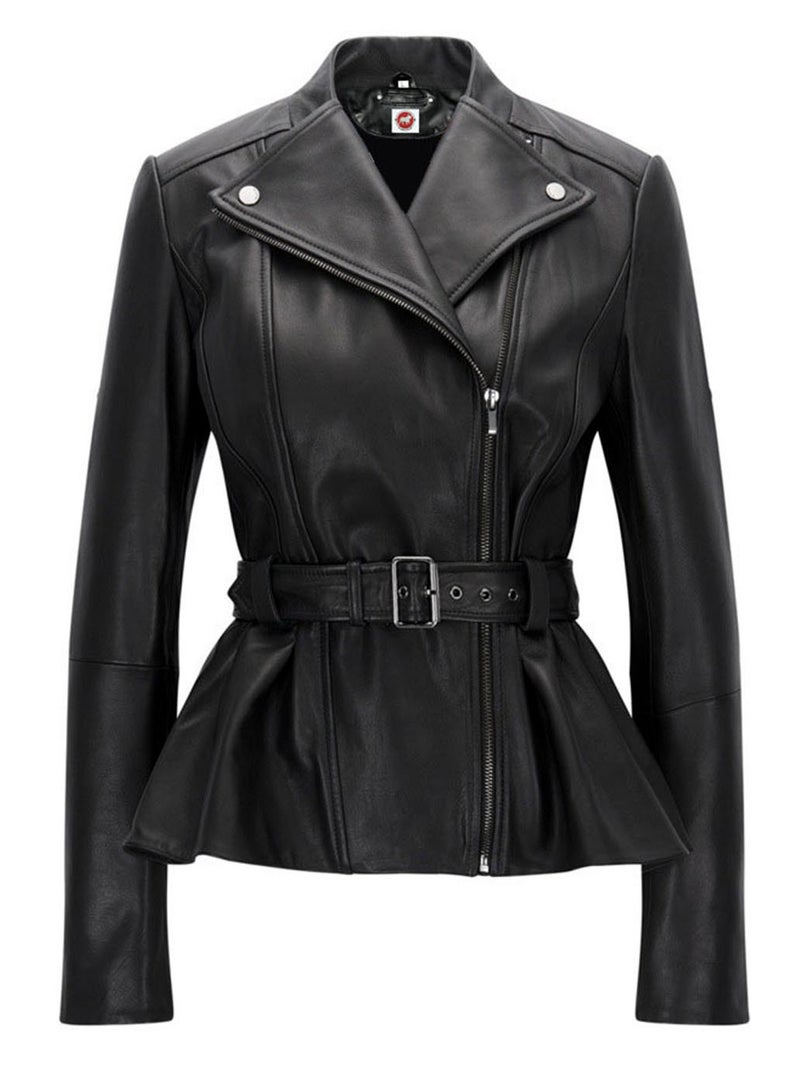 Peplum leather jacket