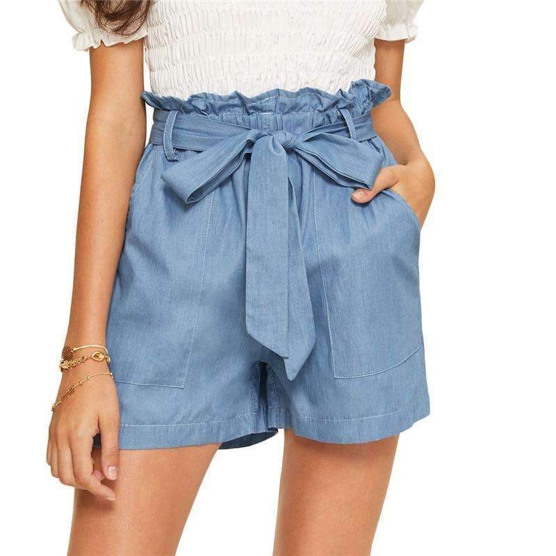 Elegant Duchess Boutique Blue Paperbag Waist Pocket Belted Shorts