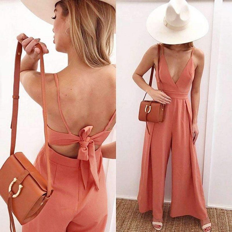 Elegant Duchess Chic V- Neck Back Bow Jumpsuit