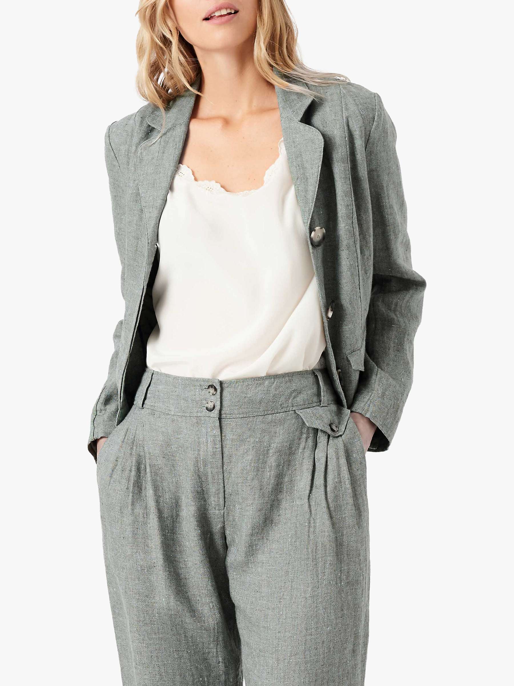 Brora Herringbone Linen Jacket, Sage