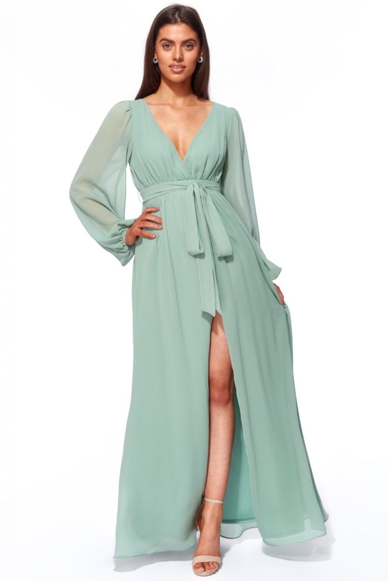 GODDIVA WRAP BACK MAXI WITH FRONT SLIT - SAGEGREEN