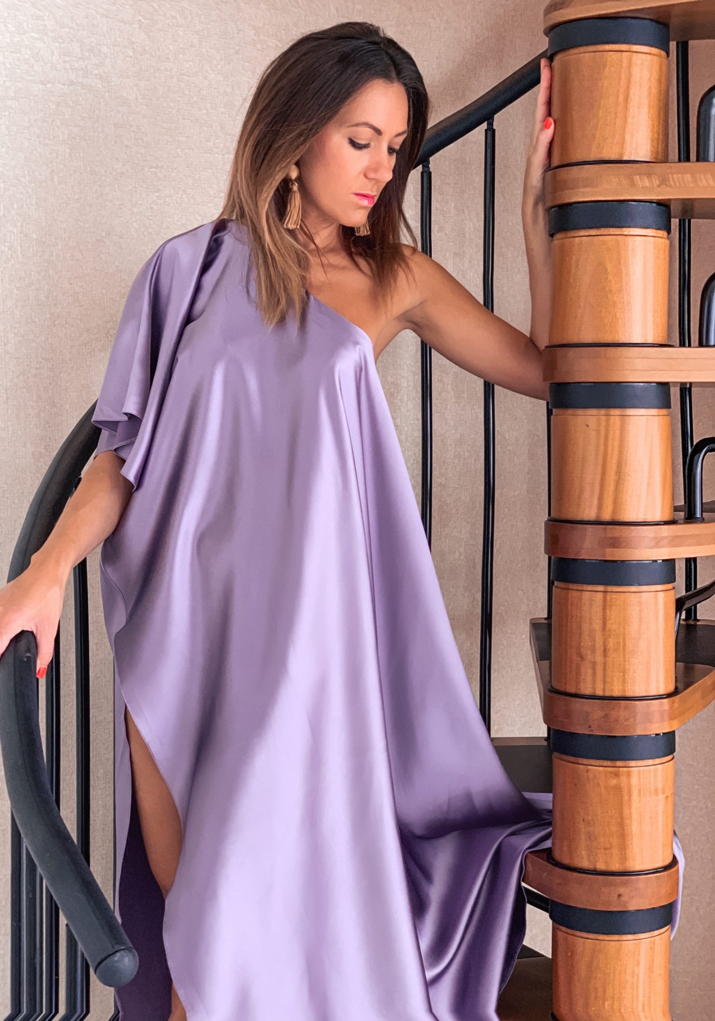 ASOS DESIGN Luxe premium satin one shoulder cape high split maxi dress