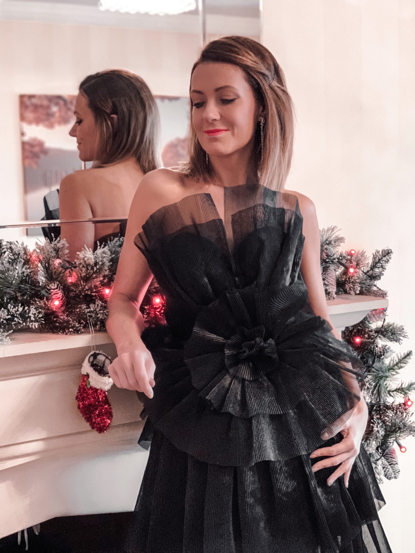 Forever Unique tulle ruffle tiered mini dress in black | Swarovski Earrings | Charlotte Tilbury make up | Party dresses | Tulle Dress