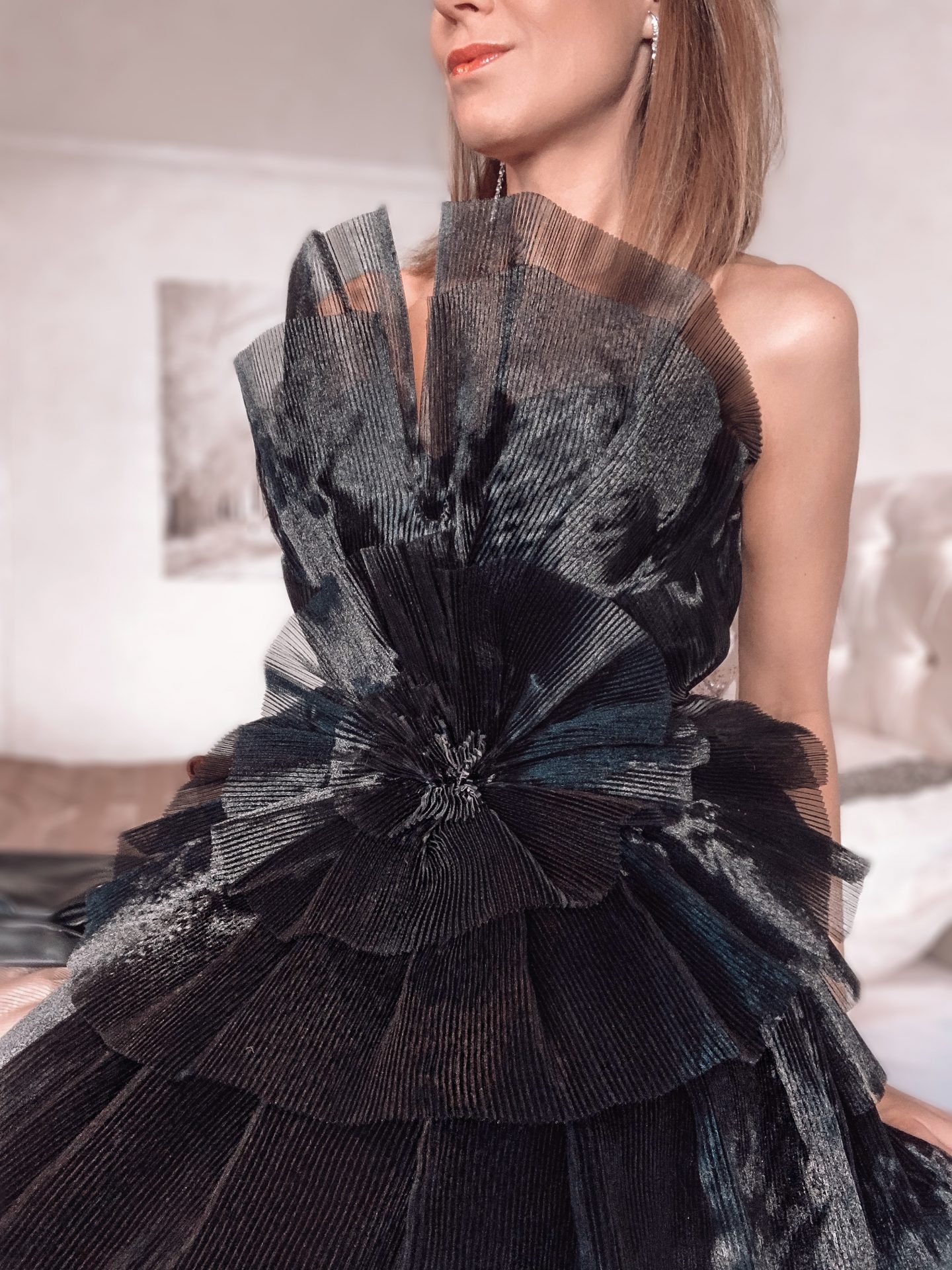Forever Unique tulle ruffle tiered mini dress in black