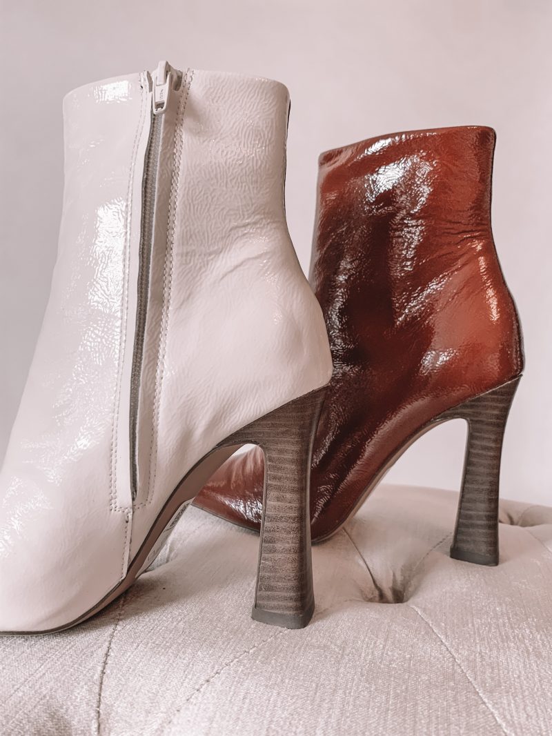 ASOS DESIGN Elka premium leather boots in white and burgundy mix
