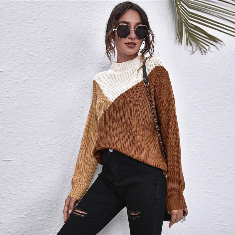 Colour Block Mock Neck Sweater