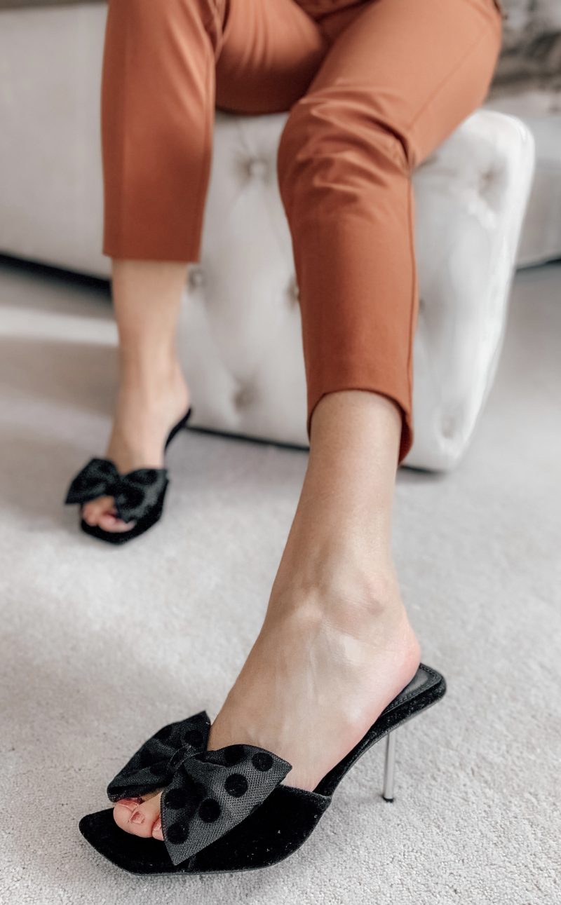 ASOS DESIGN Neha bow high heeled mules in black