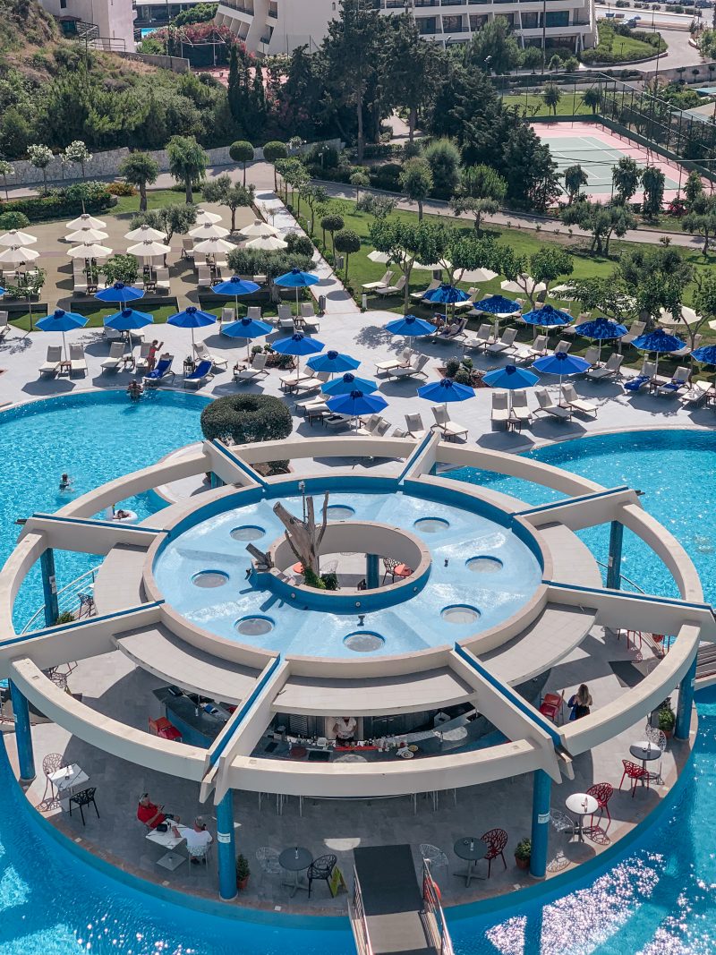 Holiday in Rhodes, Greece. Atrium Hotels. Atrium Platinum Resort Hotel &amp; Spa. Best Hotels in Rhodes | Cocktail Rotonda Pool Bar in Atrium Platinum Hotel