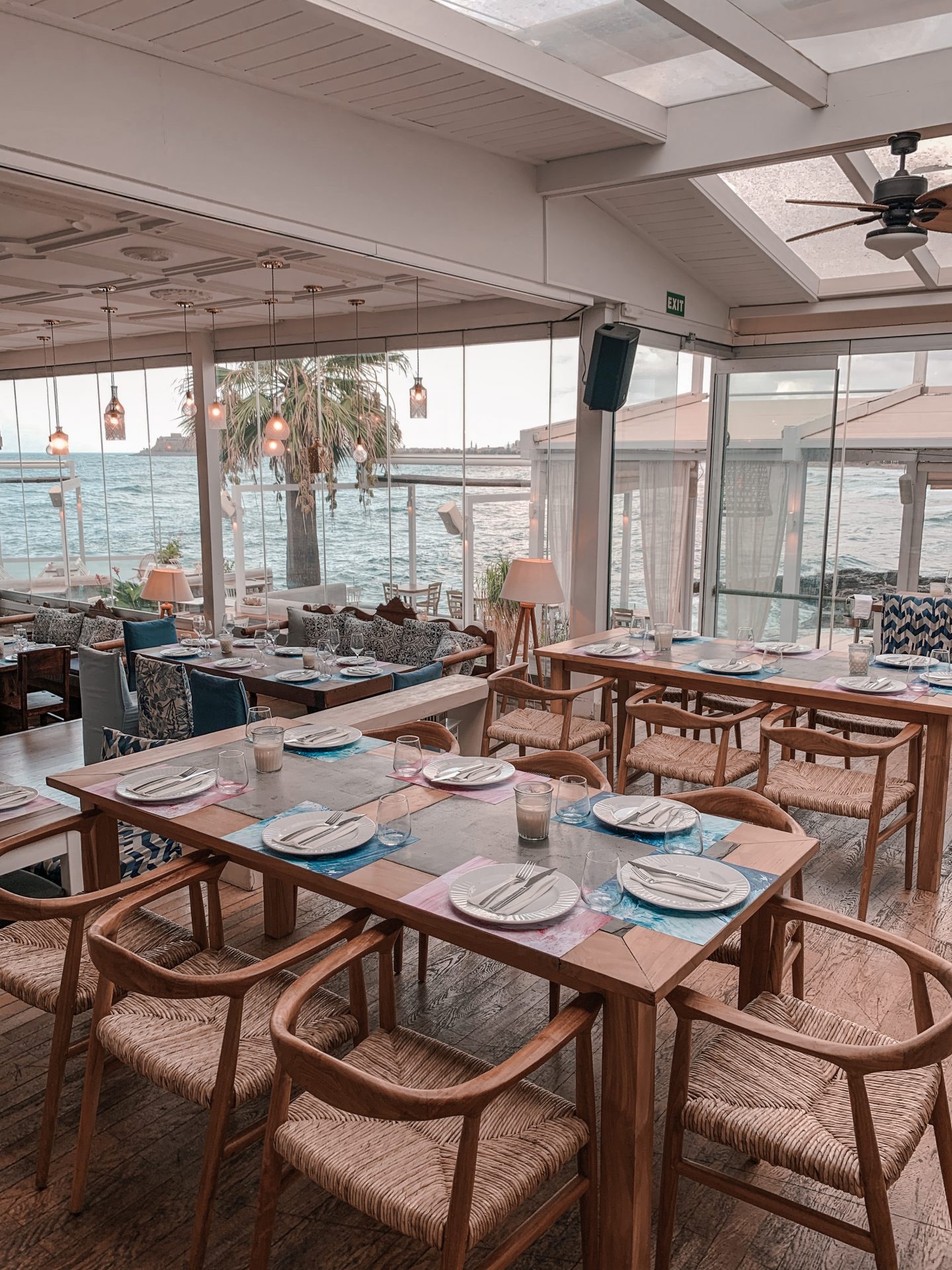 Cavo Rethymno Restaurant, Crete, Greece located at the edge of the town overlooking Fortezza castle and the Mediterranean Sea