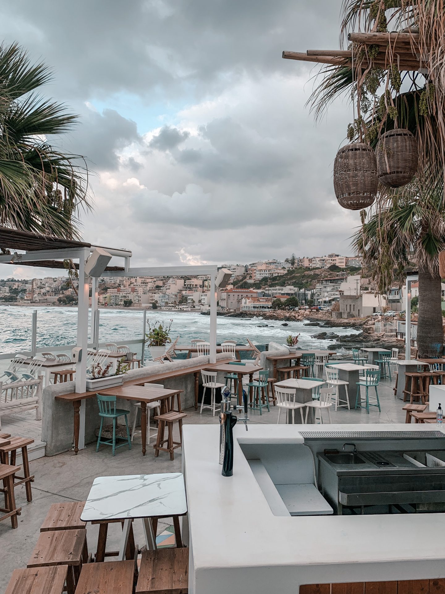 Cavo Rethymno Restaurant, Crete, Greece located at the edge of the town overlooking Fortezza castle and the Mediterranean Sea