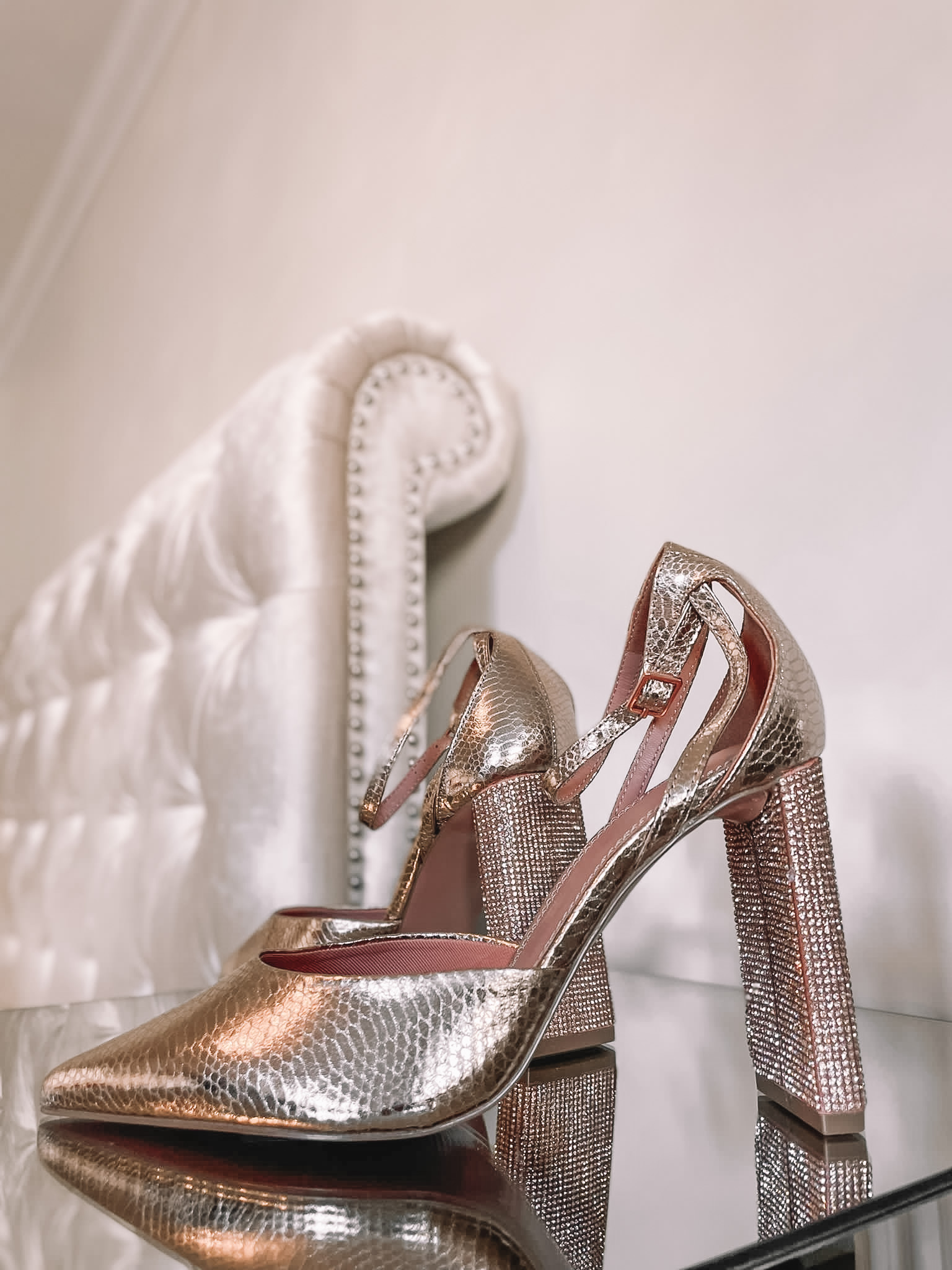 ASOS DESIGN Wide Fit Praise embellished high heeled shoes in rose gold